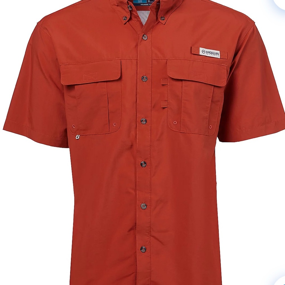 Magellan Outdoors Burnt Orange Casual Button Down Shirt Lightweight